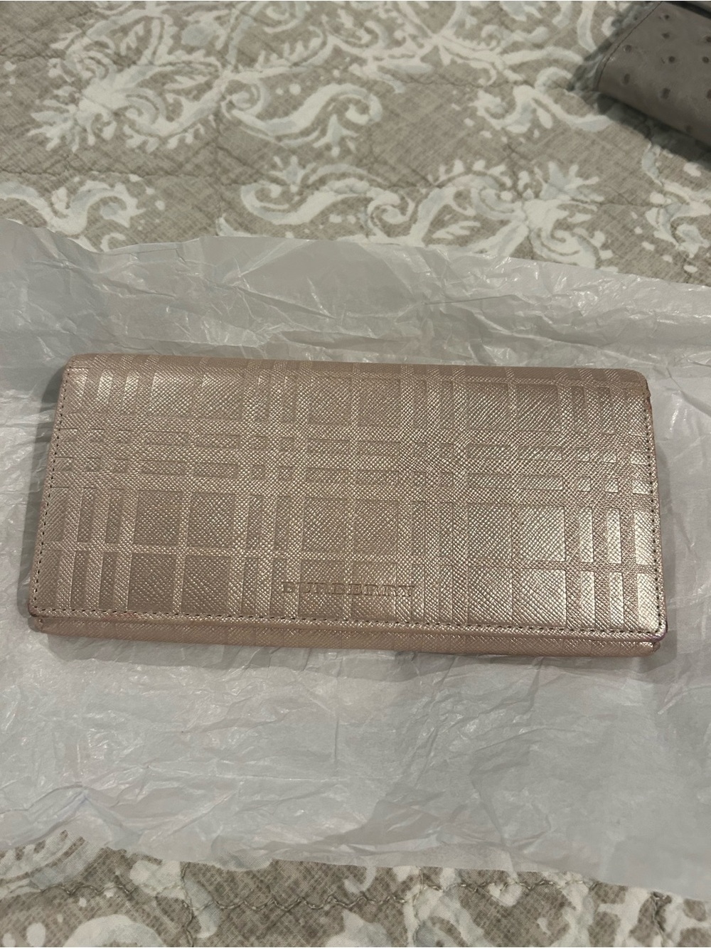 Burberry Metallic Rose Gold Check Clutch Wallet